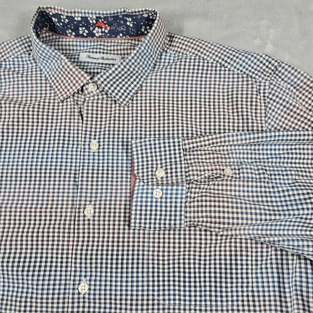 Tommy Bahama Shirt Mens XL Pima Cotton‎ Button Down Blue Red Ombre Checkered